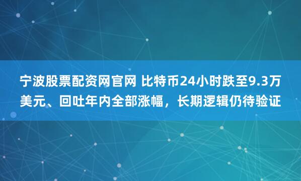 宁波股票配资网官网 比特币24小时跌至9.3万美元、回吐年内全部涨幅，长期逻辑仍待验证